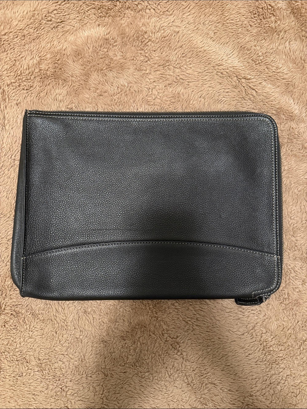Levenger Black Pebbled Leather Zip Portfolio Organizer
